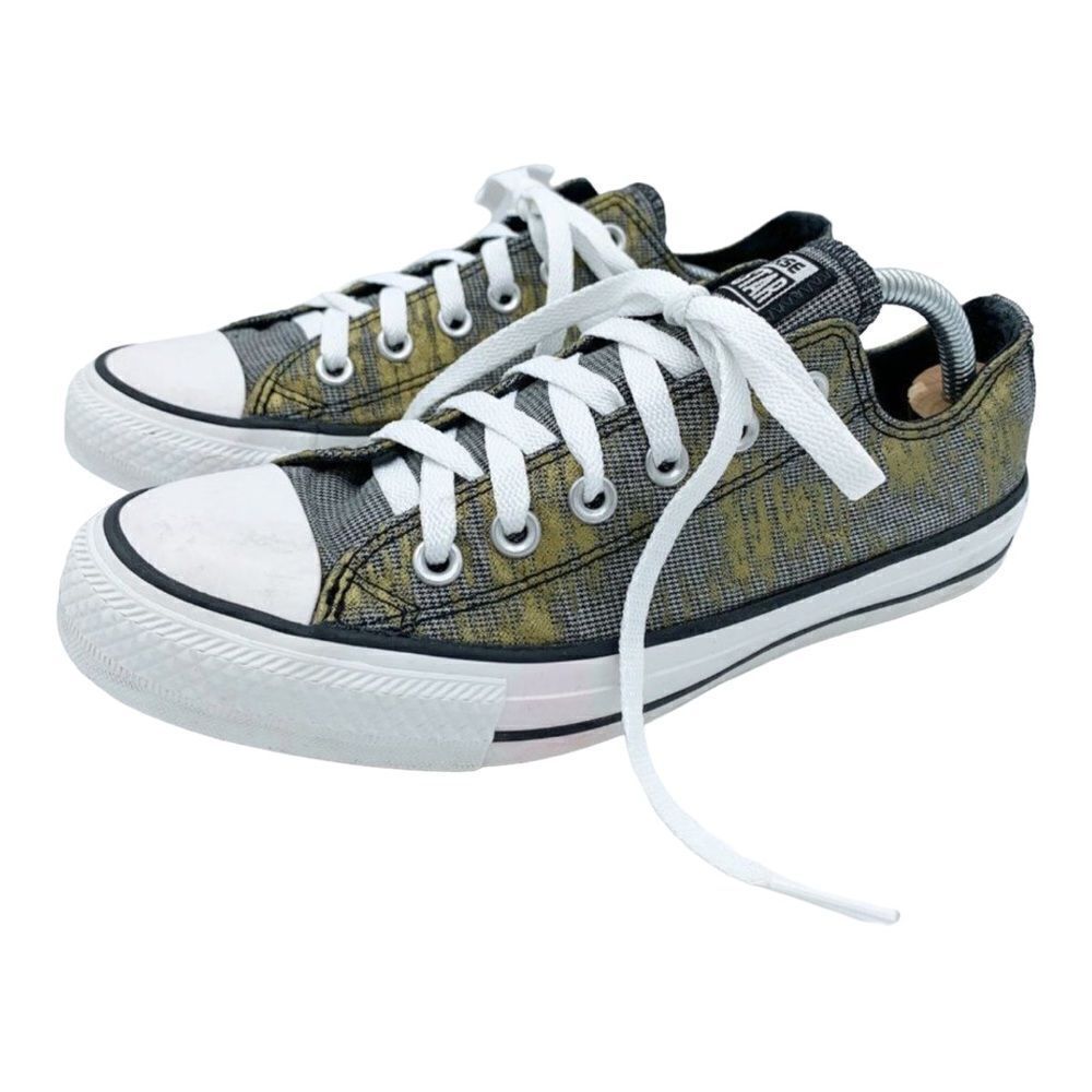 Converse | Women Size‎ 7 Gold White Black Plaid Tongue All-Star Low-Top Sneakers